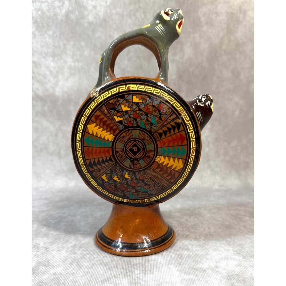 Vintage Peruvian Chicha Jug Cusco Jaguar Pitcher‎ Vessel Folk Art South American